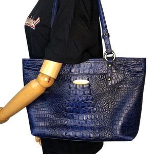 BRAHMIN Embossed Cobalt Blue Crocodile Leather Shoulder Bag MINT RARE